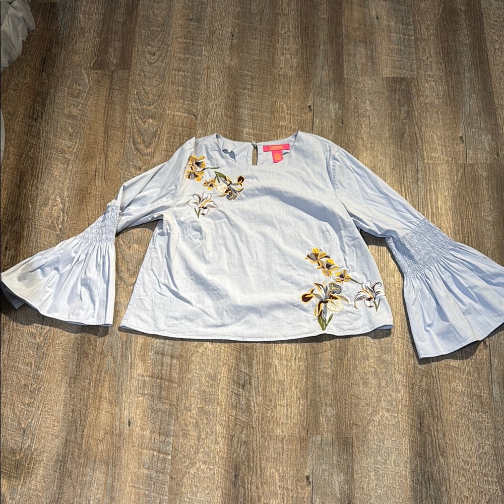 Catherine Malandrino Sky Blue Blouse with Fall Colored Floral Design